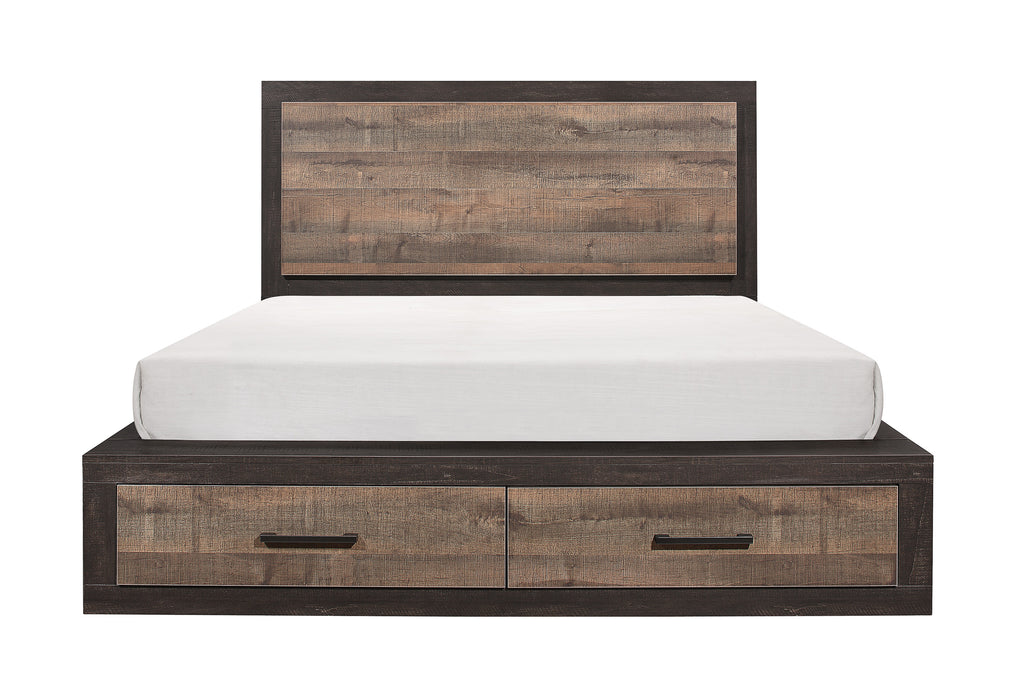 Miter Eastern King Platform Bed with Footboard Storage in Gray/Brown - 1762K-1EK - FAMSA Furniture (TX)