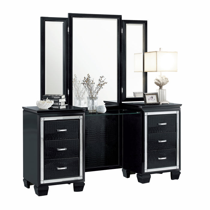 Allura (3)Vanity Dresser with Mirror in Black/Transparent - 1916BK-15* - FAMSA Furniture (TX)