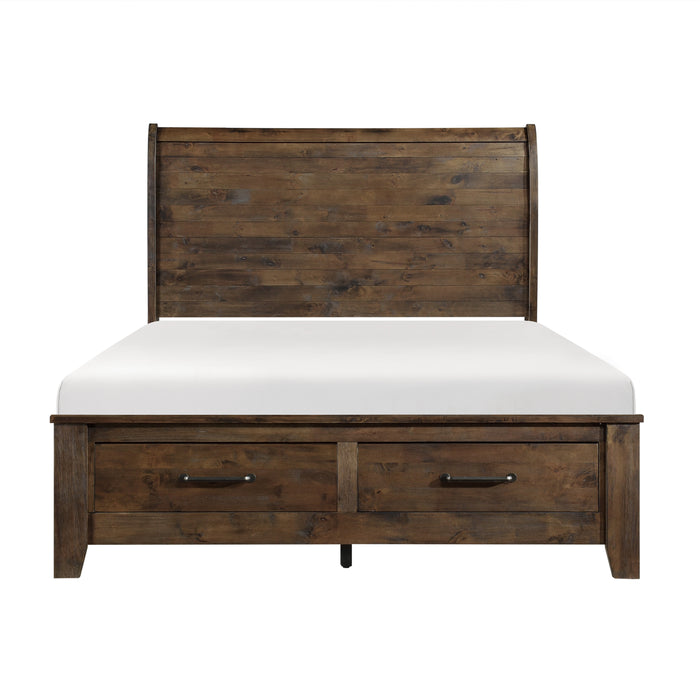 Jerrick Queen Sleigh Platform Bed with Footboard Storage in Brown - 1957-1 - FAMSA Furniture (TX)