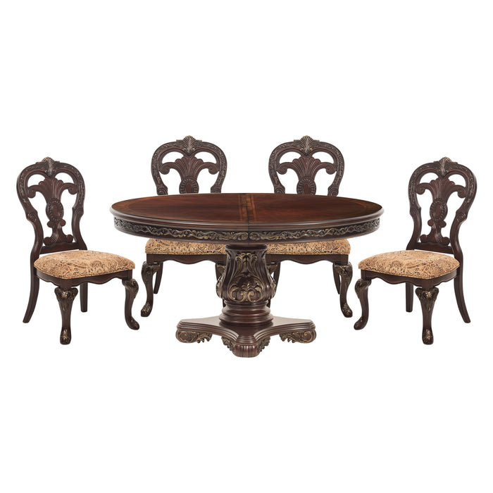 Deryn Park 5pc Set (TB+4S) in Cherry/Metallic Accent - Traditional - 2243-76*5 - FAMSA Furniture (TX)