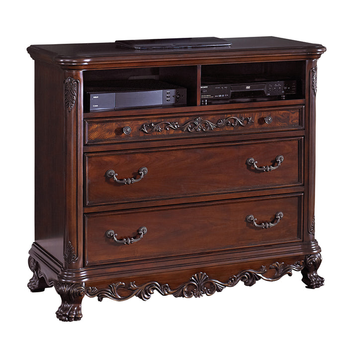 Deryn Park TV Chest in Metallic Accent - Traditional/Cherry - 2243-11 - FAMSA Furniture (TX)