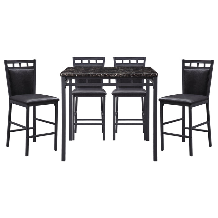 Olney 5-Piece Pack Counter Height Set, Faux Marble Top in Brown/Black - 5275-36