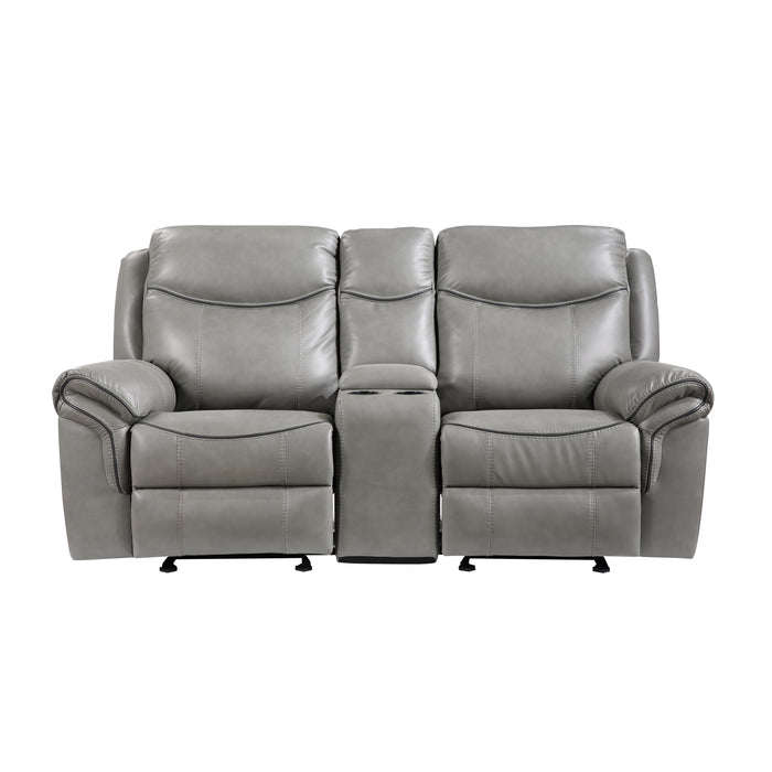 Aram Double Glider Reclining Loveseat with Center Console, Receptacles and USB Ports in Gray - 8206GRY-2 - FAMSA Furniture (TX)