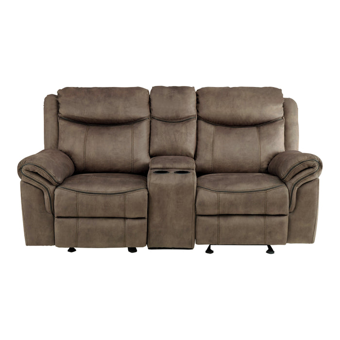 Aram Double Glider Reclining Loveseat with Center Console, Receptacles and USB Ports in Brown - 8206NF-2 - FAMSA Furniture (TX)