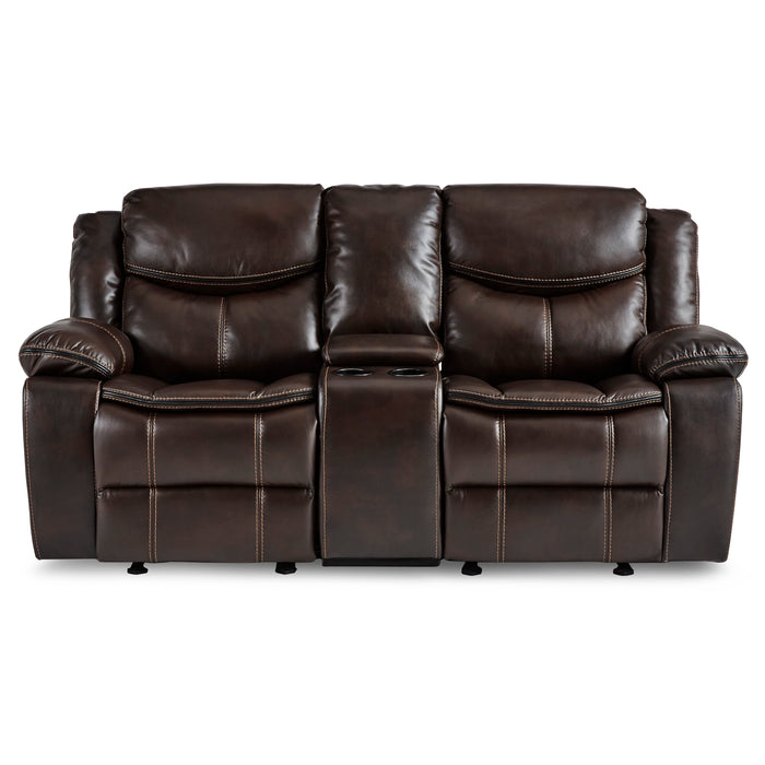 Bastrop Double Glider Reclining Loveseat with Center Console in Brown - 8230BRW-2 - FAMSA Furniture (TX)