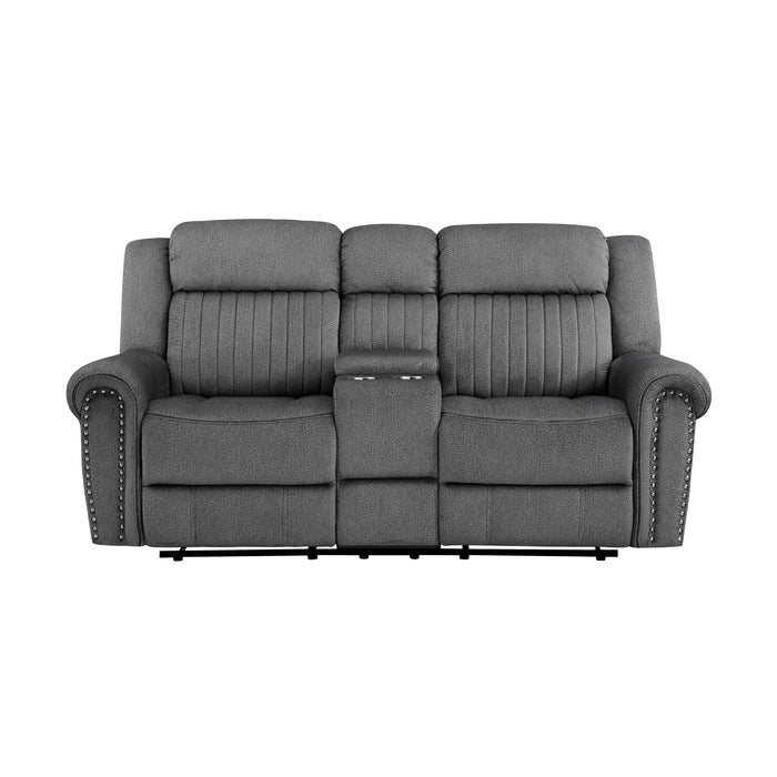 Brennen Double Reclining Loveseat with Center Console in Gray - 9204CC-2 - FAMSA Furniture (TX)