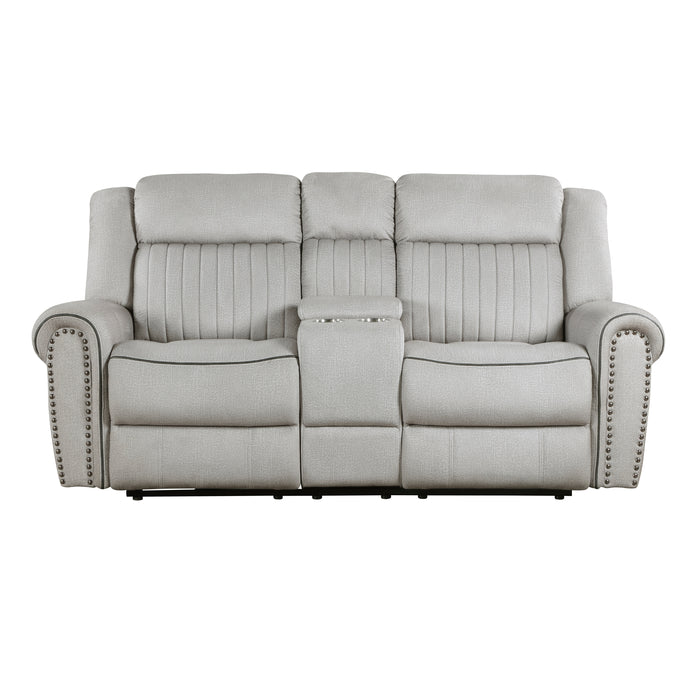 Brennen Power Double Reclining Loveseat with Center Console in Gray - 9204MT-2PW - FAMSA Furniture (TX)
