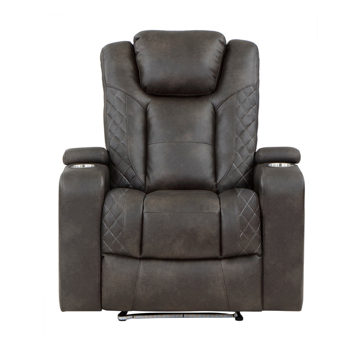 Tabor Power Reclining Chair with Power Headrest and Storage Arms, Cup Holders in Brown/Gray - 9211BRG-1PWH - FAMSA Furniture (TX)