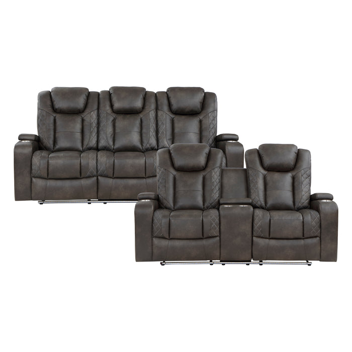 Tabor 2pc Set: Sofa, Love (Power) in Brown/Gray - 9211BRG*2PWH - FAMSA Furniture (TX)