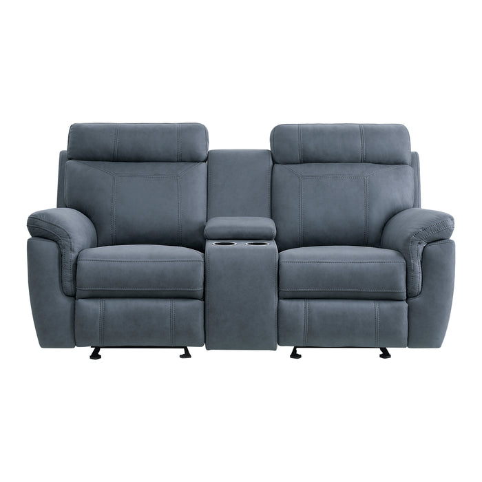 Clifton Double Glider Reclining Loveseat with Center Console in Blue - 9301BUE-2 - FAMSA Furniture (TX)