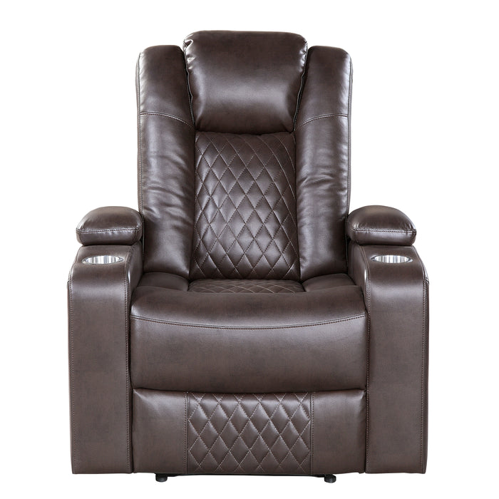 Caelan Power Reclining Chair with Power Headrest, Cup holders and Storage Arms in Brown - 9366DB-1PWH - FAMSA Furniture (TX)