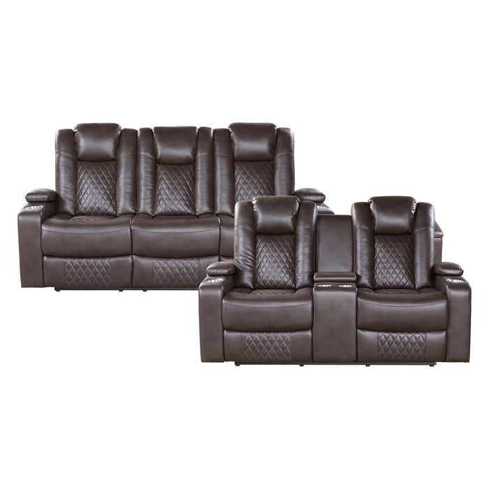 Caelan 2pc Set: Sofa, Love (Power) in Brown - 9366DB*2PWH - FAMSA Furniture (TX)