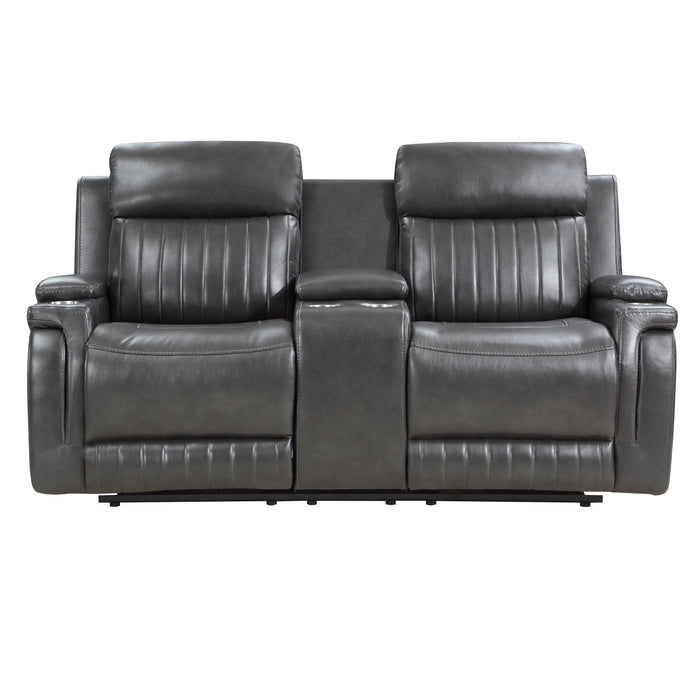 Broomfield Double Reclining Loveseat with Center Console in Gray - 9456DG-2 - FAMSA Furniture (TX)