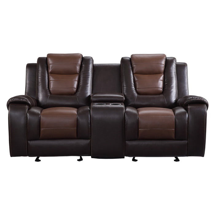 Briscoe Double Glider Reclining Loveseat with Center Console in Brown - 9470BR-2 - FAMSA Furniture (TX)