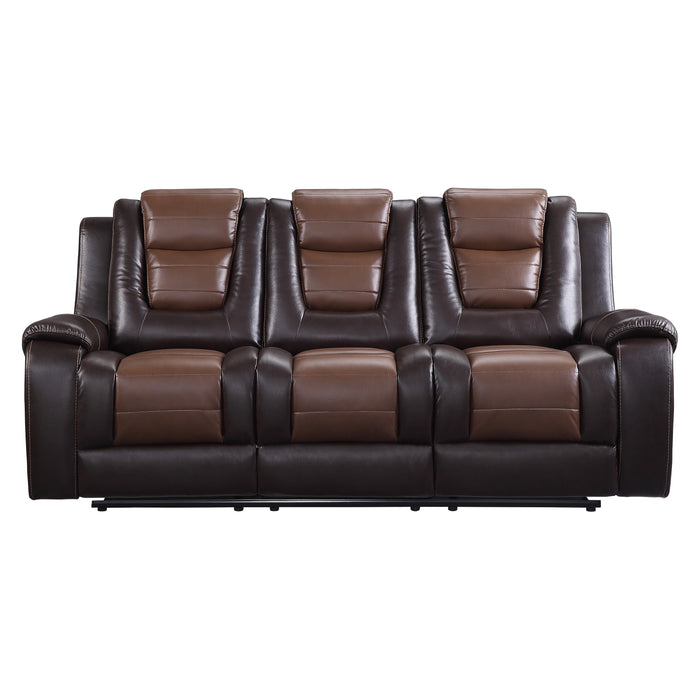 Briscoe Double Reclining Sofa with Center Drop-Down Cup Holders in Brown - 9470BR-3 - FAMSA Furniture (TX)