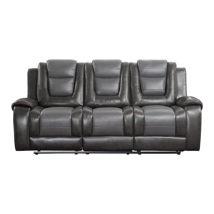 Briscoe Double Reclining Sofa with Center Drop-Down Cup Holders in Gray - 9470GY-3 - FAMSA Furniture (TX)