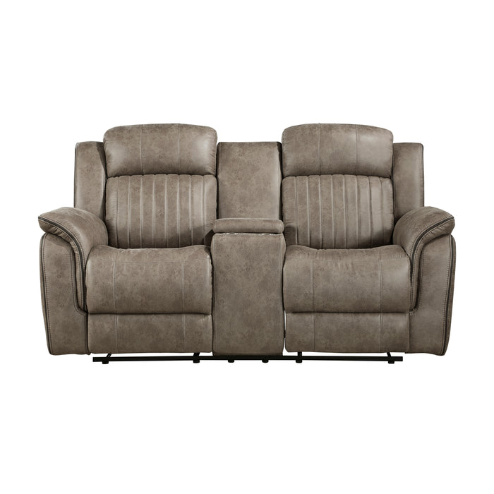 Centeroak Double Reclining Loveseat with Center Console in Brown - 9479SDB-2 - FAMSA Furniture (TX)