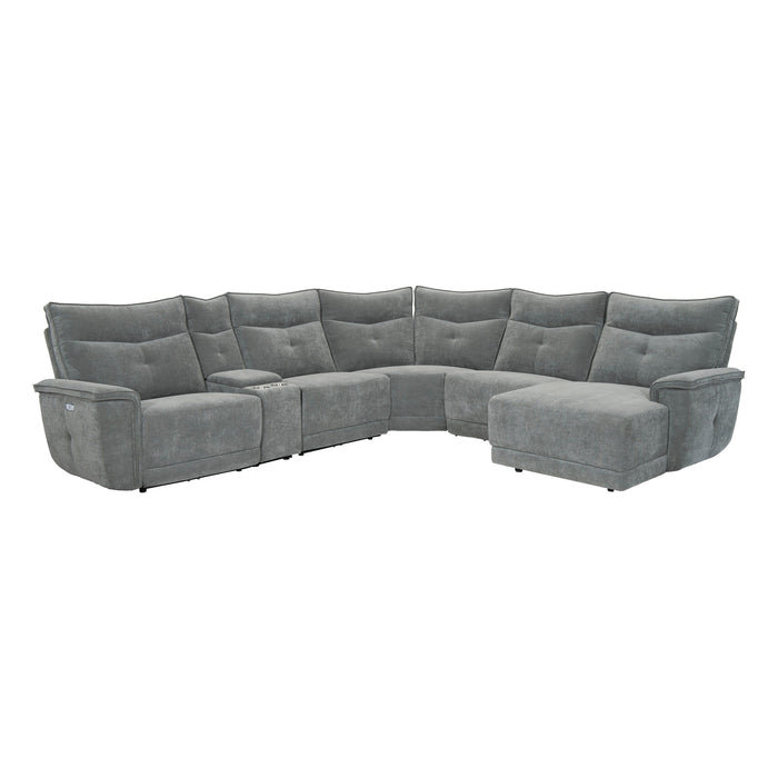 Tesoro 6-Piece Modular Power Reclining Sectional with Power Headrests, Right Chaise and USB Ports in Gray - 9509DG*6LRPWH5R - FAMSA Furniture (TX)