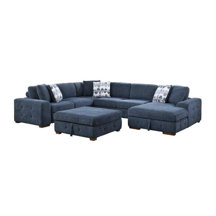 Raife (5)5-Piece Sectional with Right Chaise and Storage Ottoman in Blue - 9624BU*52LRC - FAMSA Furniture (TX)