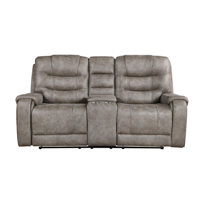 Oberon Double Reclining Loveseat with Center Console in Brown/Gray - 9634GBR-2 - FAMSA Furniture (TX)