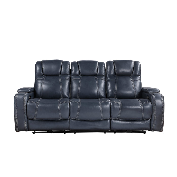 Keziah Power Double Reclining Sofa with Power Headrests and Storage Arms in Blue - 9640BU-3PWH - FAMSA Furniture (TX)