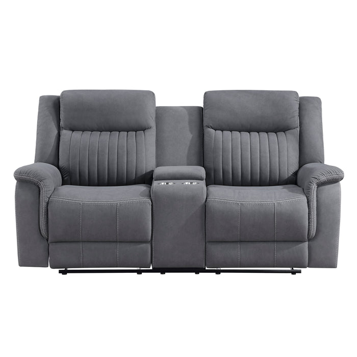 Dean Double Reclining Loveseat with Center Console in Gray - 9646GY-2 - FAMSA Furniture (TX)