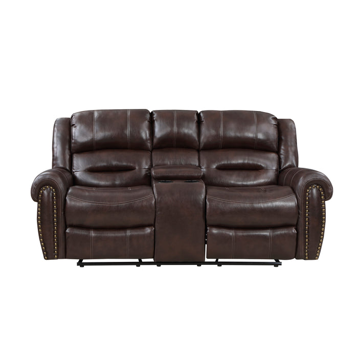 Center Hill Double Glider Reclining Loveseat with Center Console in Brown - 9668NBR-2 - FAMSA Furniture (TX)