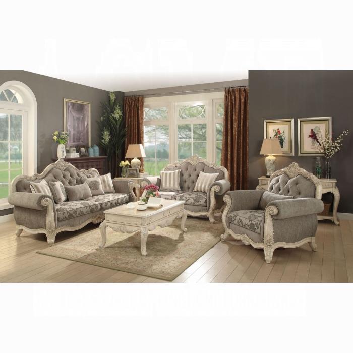 Ragenardus Gray Fabric & Antique White Sofa w/5 Pillows - FAMSA Furniture (TX)