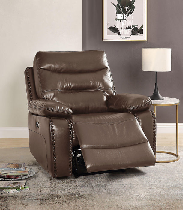 Aashi Brown Leather-Gel Match Recliner (Power Motion) - FAMSA Furniture (TX)