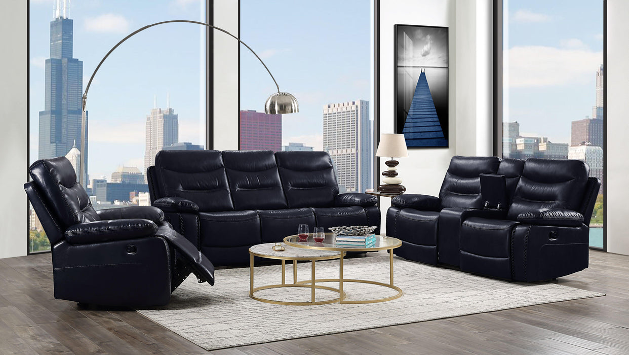 Aashi Navy Leather-Gel Match Sofa (Motion) - FAMSA Furniture (TX)