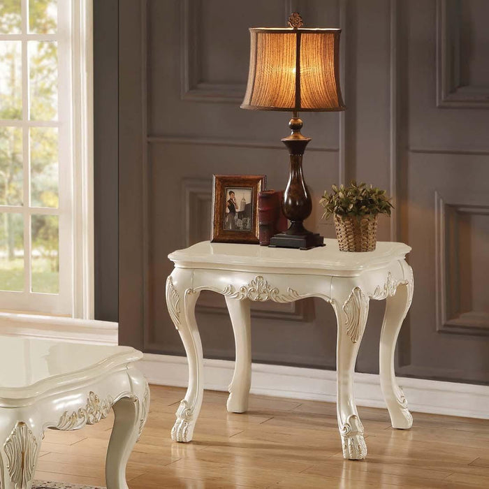 Acme Chantelle End Table with Marble Top in Pearl White 83542 - FAMSA Furniture (TX)