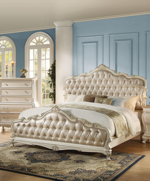 Acme Chantelle Queen Bed with Button Tufted Panels in Pearl White 23540Q - FAMSA Furniture (TX)