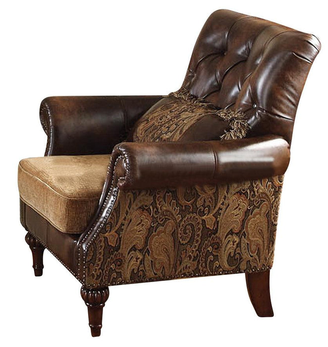 Acme Dreena Traditional Bonded Leather and Chenille Chair 05497 - FAMSA Furniture (TX)