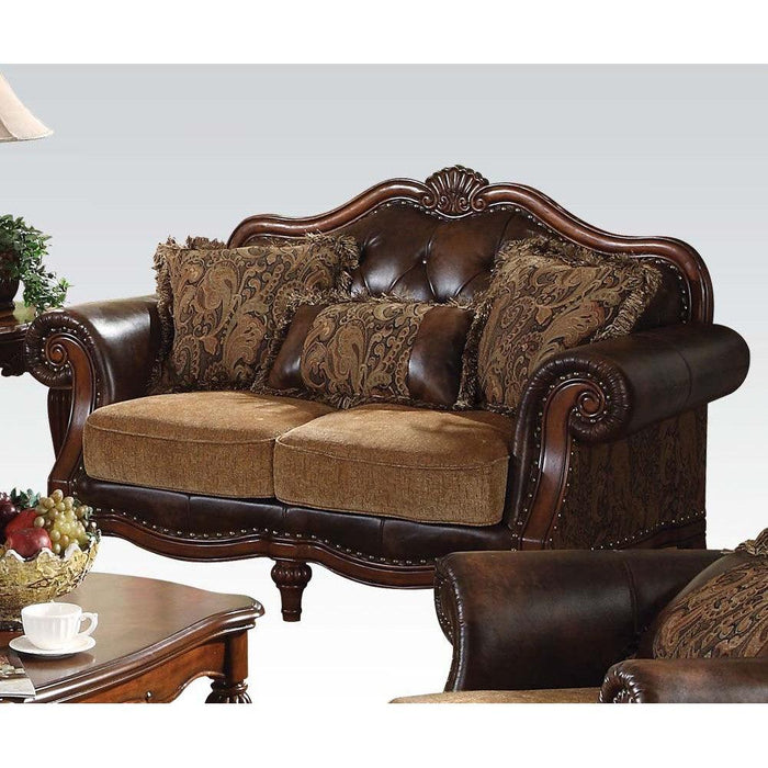 Acme Dreena Traditional Bonded Leather and Chenille Loveseat 05496 - FAMSA Furniture (TX)