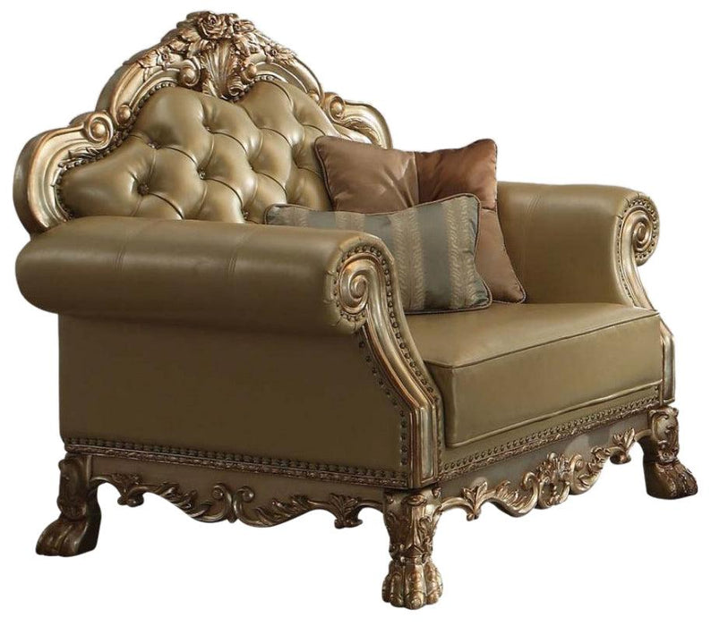 Acme Dresden Chair w/ 2 Pillows in Gold Patina 53162 - FAMSA Furniture (TX)