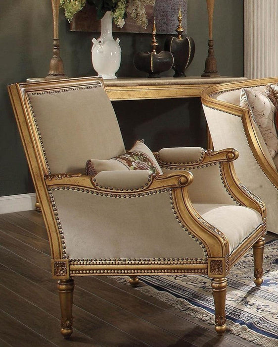 Acme Furniture Daesha Accent Chair in Tan Flannel & Antique Gold 50838 - FAMSA Furniture (TX)