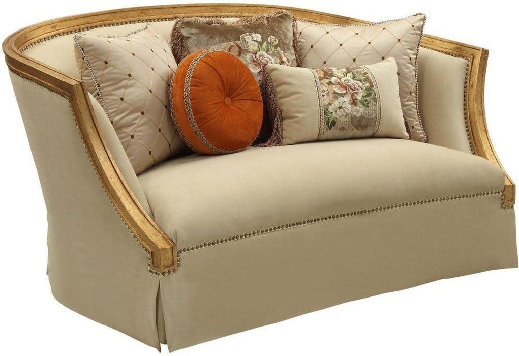 Acme Furniture Daesha Loveseat in Tan Flannel & Antique Gold 50836 - FAMSA Furniture (TX)