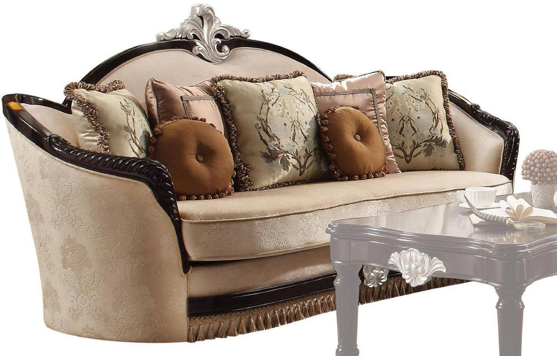 Acme Furniture Ernestine Loveseat with 6 Pillows in Tan and Black 52111 - FAMSA Furniture (TX)