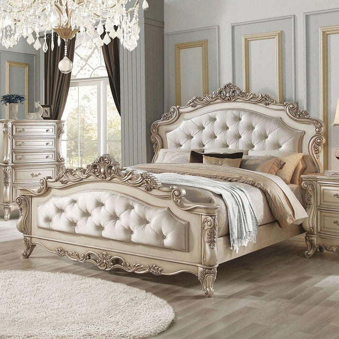 Acme Furniture Gorsedd King Panel Bed in Antique White - FAMSA Furniture (TX)