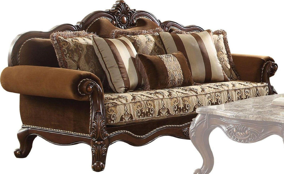 Acme Furniture Jardena Sofa with 6 Pillows in Cherry Oak 50655 - FAMSA Furniture (TX)