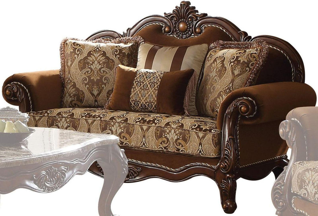 Acme Furniture Jardena Loveseat with 4 Pillows in Cherry Oak 50656 - FAMSA Furniture (TX)