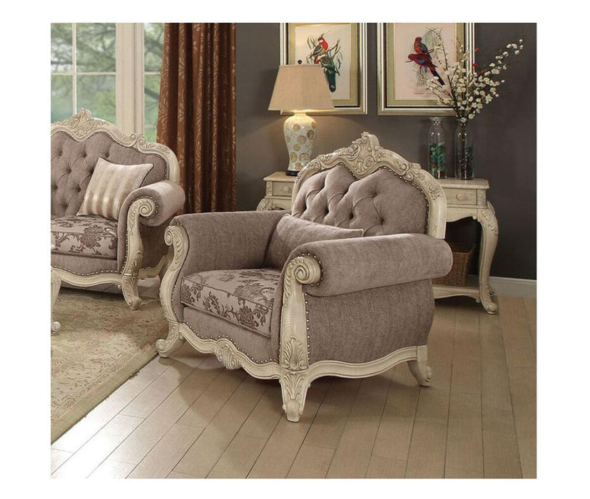 Acme Ragenardus Chair with 1 Pillow in Gray Fabric & Antique White 56022 - FAMSA Furniture (TX)