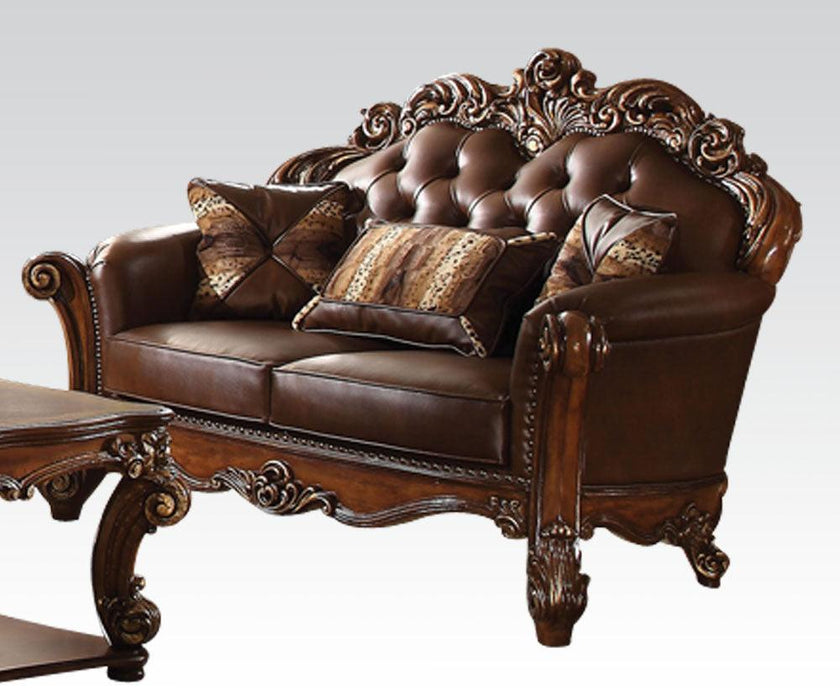 Acme Vendome Loveseat with 2 Pillows in Cherry 52002 - FAMSA Furniture (TX)