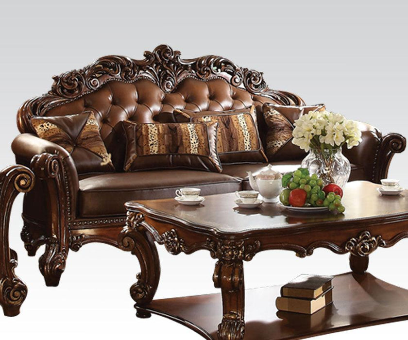 Acme Vendome Stationary Sofa with 3 Pillows in Cherry 52001 - FAMSA Furniture (TX)