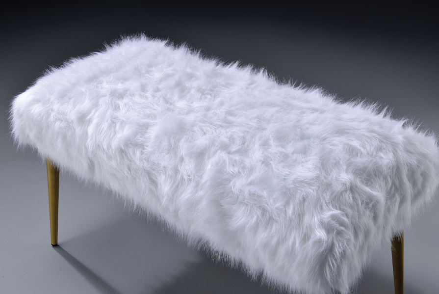 Bagley II White Faux Fur & Gold Bench - FAMSA Furniture (TX)