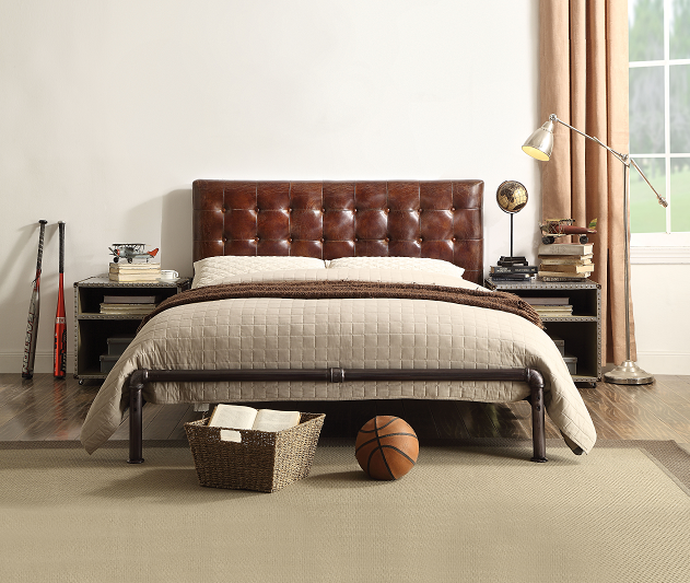 Brancaster Vintage Brown Top Grain Leather Queen Bed - FAMSA Furniture (TX)