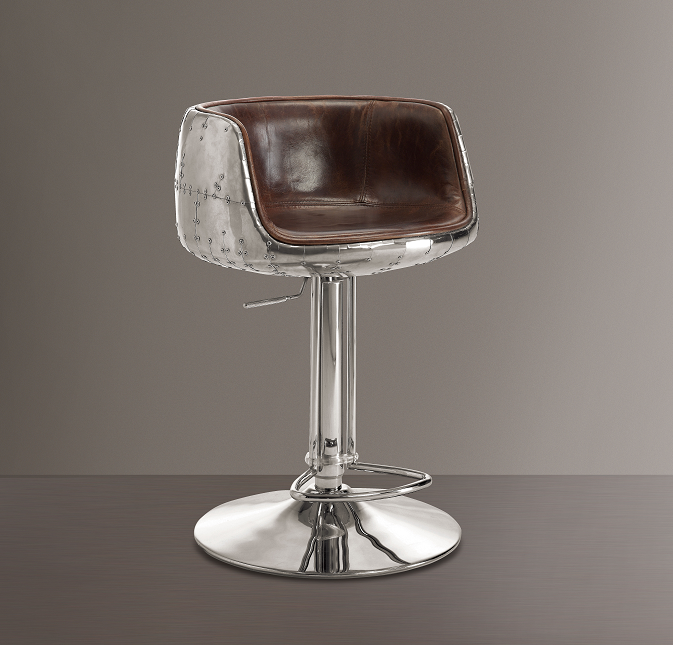 Brancaster Vintage Brown Top Grain Leather & Aluminum Adjustable Stool (1Pc) - FAMSA Furniture (TX)