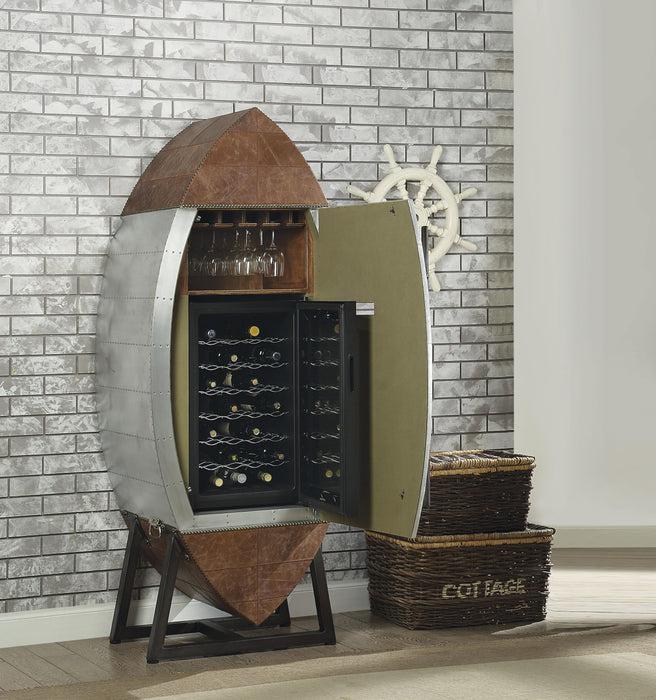 Brancaster Retro Brown Top Grain Leather & Aluminum Wine Cabinet & Cooler - FAMSA Furniture (TX)