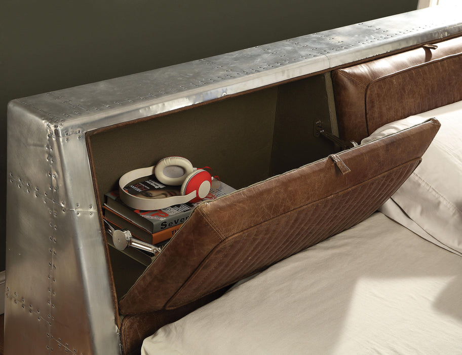Brancaster Retro Brown Top Grain Leather & Aluminum Queen Bed - FAMSA Furniture (TX)