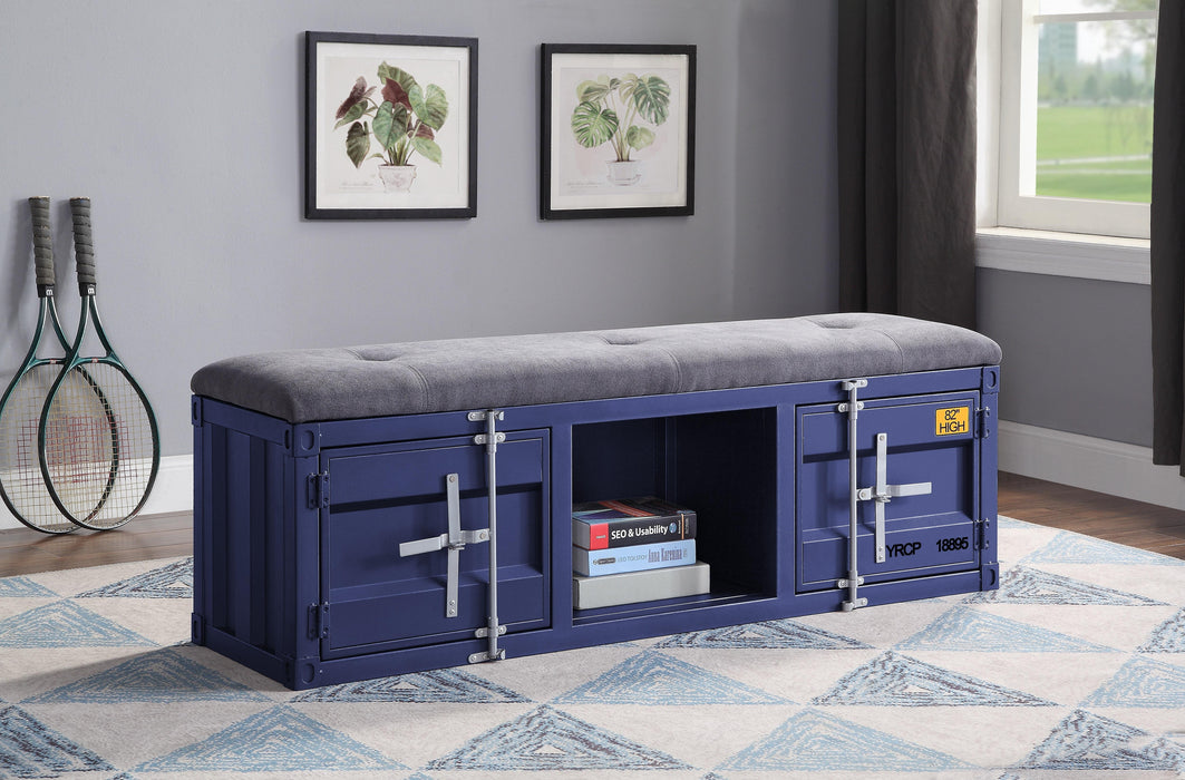 Cargo Gray Fabric & Blue Bench (Storage) - FAMSA Furniture (TX)